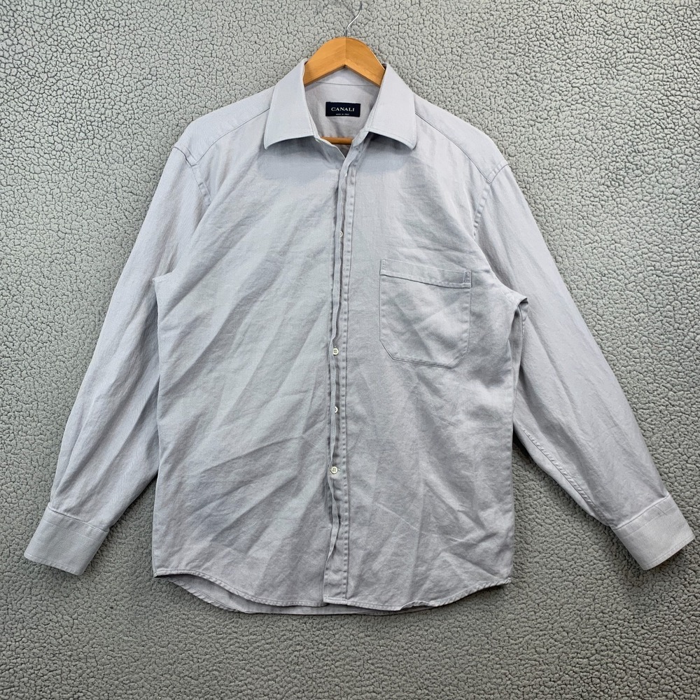 Canali Mens Gray Micro Stripe Dress Shirt Made in Italy Size 41 16